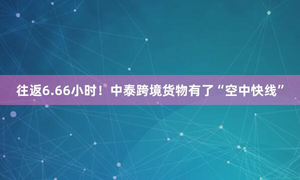 往返6.66小时！中泰跨境货物有了“空中快线”