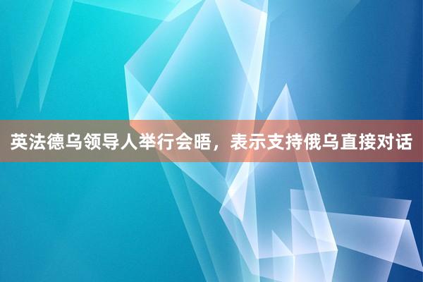 英法德乌领导人举行会晤，表示支持俄乌直接对话