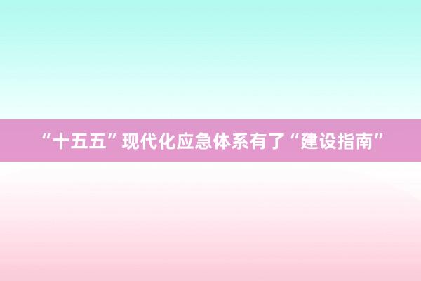 “十五五”现代化应急体系有了“建设指南”