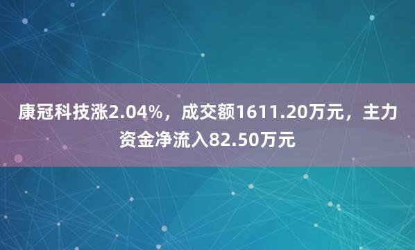康冠科技涨2.04%，成交额1611.20万元，主力资金净流入82.50万元