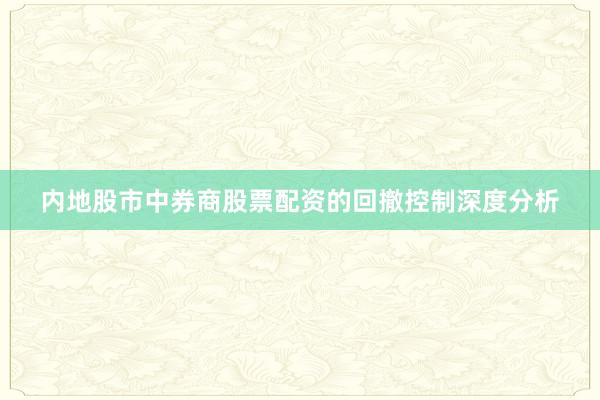 内地股市中券商股票配资的回撤控制深度分析
