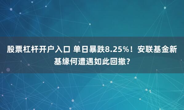 股票杠杆开户入口 单日暴跌8.25%！安联基金新基缘何遭遇如此回撤？
