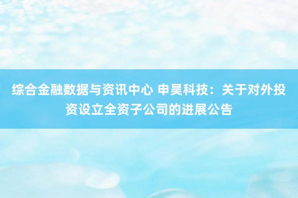 综合金融数据与资讯中心 申昊科技：关于对外投资设立全资子公司的进展公告