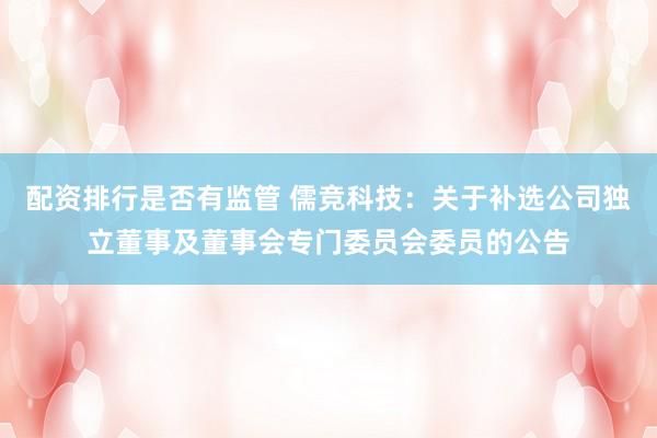 配资排行是否有监管 儒竞科技：关于补选公司独立董事及董事会专门委员会委员的公告
