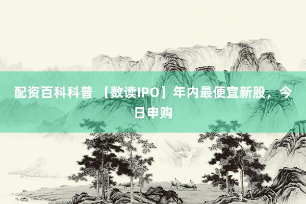 配资百科科普 【数读IPO】年内最便宜新股，今日申购