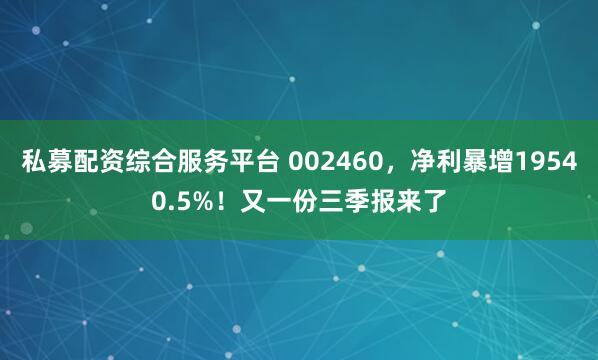 私募配资综合服务平台 002460，净利暴增19540.5%！又一份三季报来了